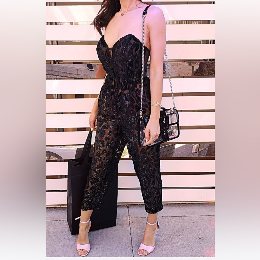 Victoria Secret Black Velvet Leopard Jumpsuit